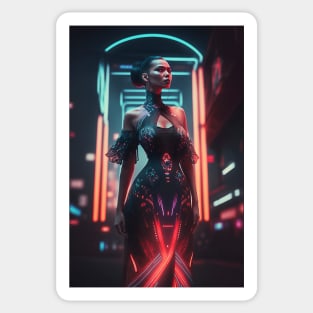 Cyperpunk Lady Beauty with Futuristic Cityscape - Ultra Realistic Sticker